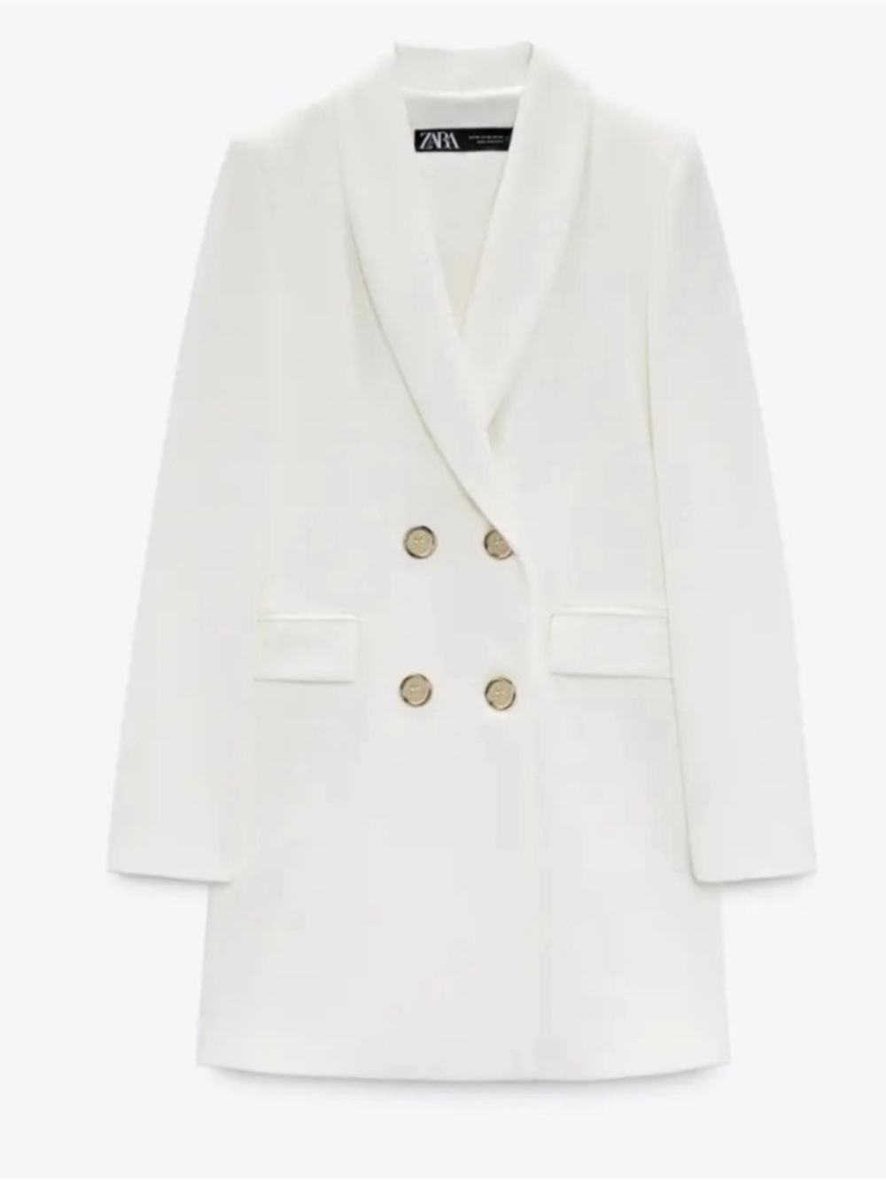 Zara Double-Breasted Cream Blazer with Gold Buttons